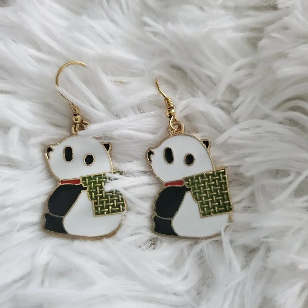 Gold Panda Earrings, Wildlife Jewelry